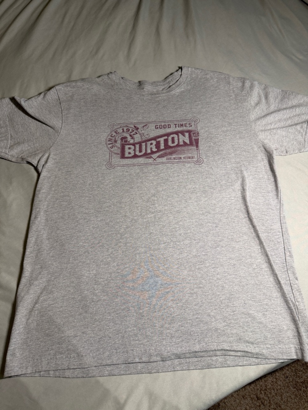 Burton Gray Short-Sleeve Tee with Burgundy Chest Logo vintage